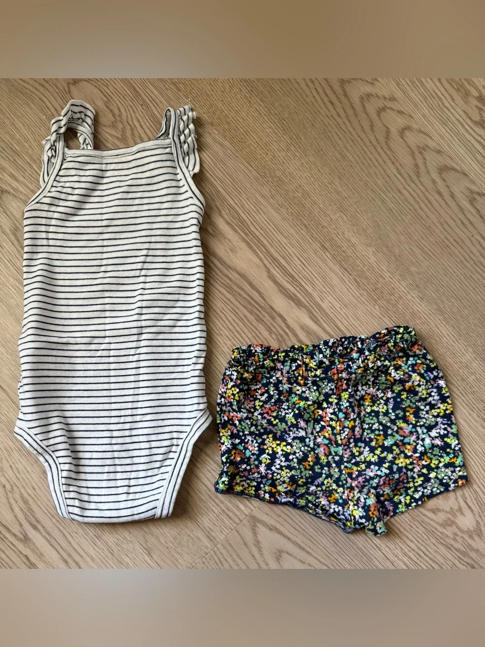 Carter's Toddler Girl Navy & White Striped Ruffle Tank Onesie with Floral Shorts
